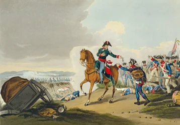 El Príncipe de Orange en la Batalla de Waterloo, grabado por Matthew Dubourg de 